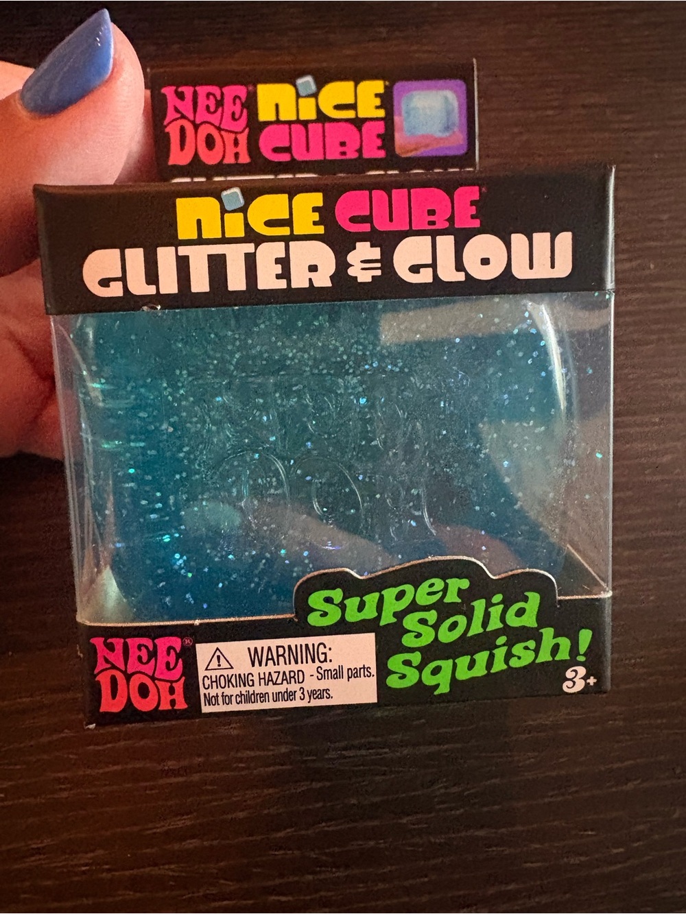 Needoh Nice Cube Glitter & Glow Blue Squish Toy, Brand New